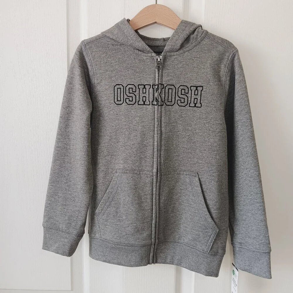 OshKosh B'gosh Kids Heathered Gray Full Zip Embroidered Hoodie Size 6